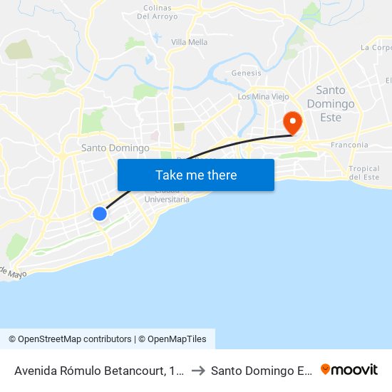 Avenida Rómulo Betancourt, 1516 to Santo Domingo Este map