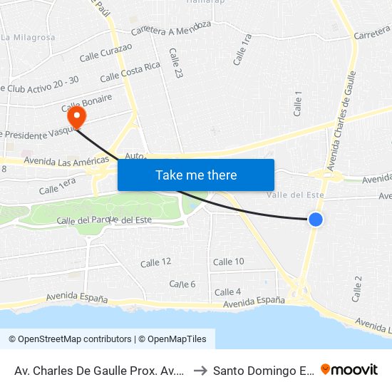 Av. Charles De Gaulle Prox. Av.11va to Santo Domingo Este map