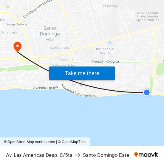 Av. Las Americas Desp. C/5ta to Santo Domingo Este map