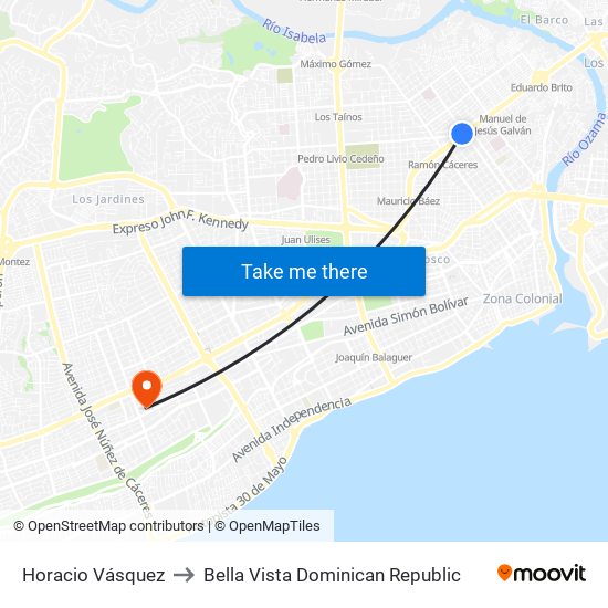 Horacio Vásquez to Bella Vista Dominican Republic map