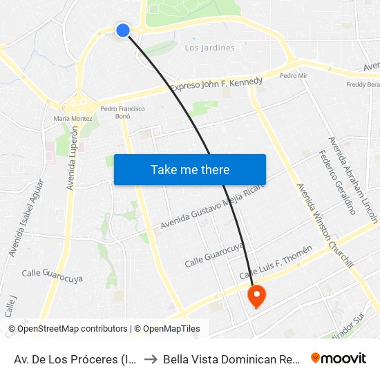 Av. De Los Próceres (Intec) to Bella Vista Dominican Republic map