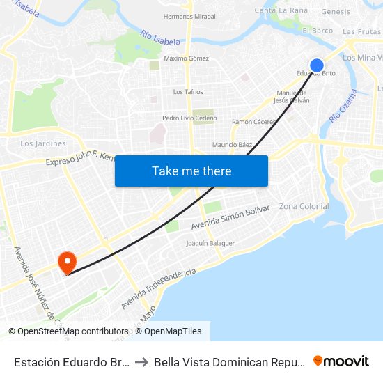 Estación Eduardo Brito to Bella Vista Dominican Republic map