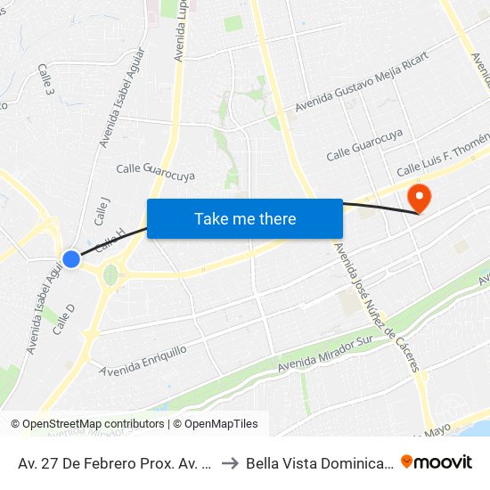 Av. 27 De Febrero Prox. Av. Isabel Aguilar to Bella Vista Dominican Republic map