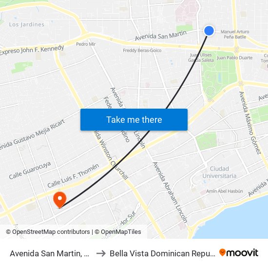 Avenida San Martin, 235 to Bella Vista Dominican Republic map