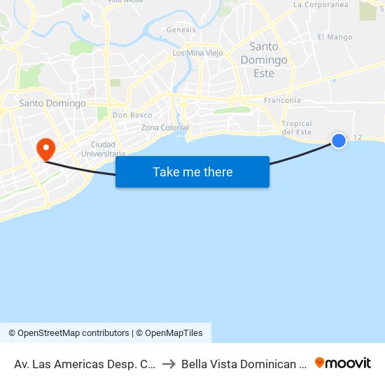 Av. Las Americas Desp. C/El Seibo to Bella Vista Dominican Republic map