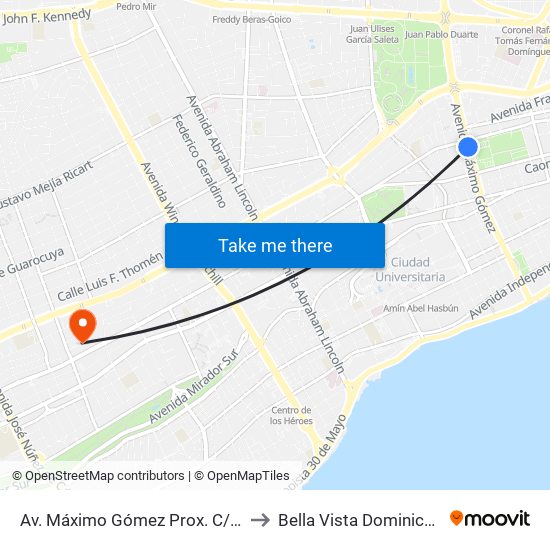 Av. Máximo Gómez Prox. C/Baltasar Brum to Bella Vista Dominican Republic map