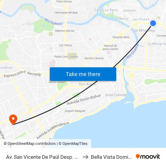 Av. San Vicente De Paúl Desp. C/Sta. Luisa De Marillac to Bella Vista Dominican Republic map