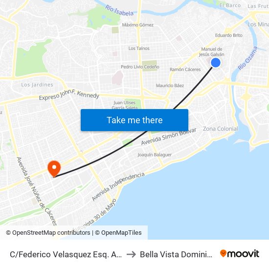 C/Federico Velasquez Esq. Av. Albert Thomas to Bella Vista Dominican Republic map