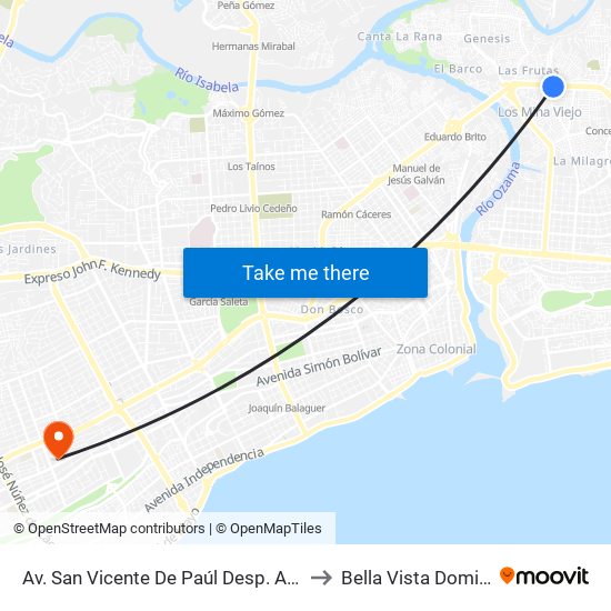 Av. San Vicente De Paúl Desp. Av. Fernández De Navarrete to Bella Vista Dominican Republic map