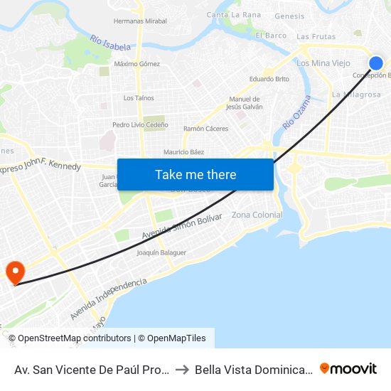 Av. San Vicente De Paúl Prox. Carr. Mella to Bella Vista Dominican Republic map