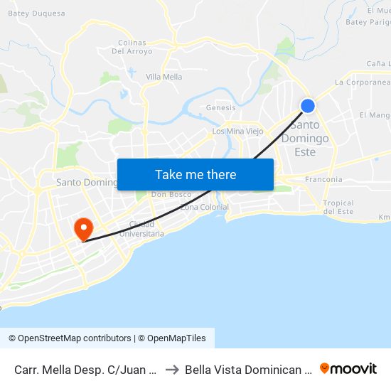 Carr. Mella Desp. C/Juan C. Alvarez to Bella Vista Dominican Republic map