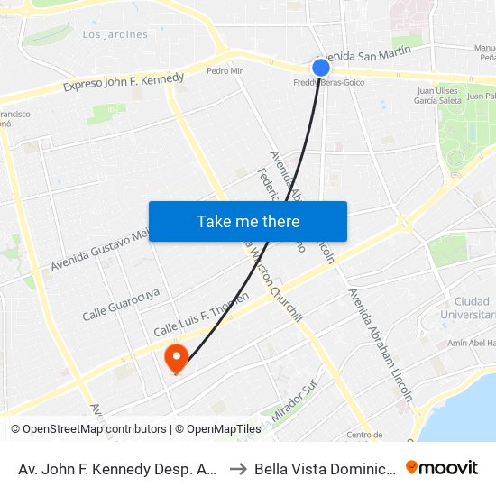 Av. John F. Kennedy Desp. Av. Lope De Vega to Bella Vista Dominican Republic map
