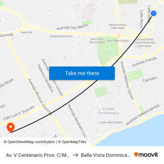 Av. V Centenario Prox. C/Mauricio Baez to Bella Vista Dominican Republic map