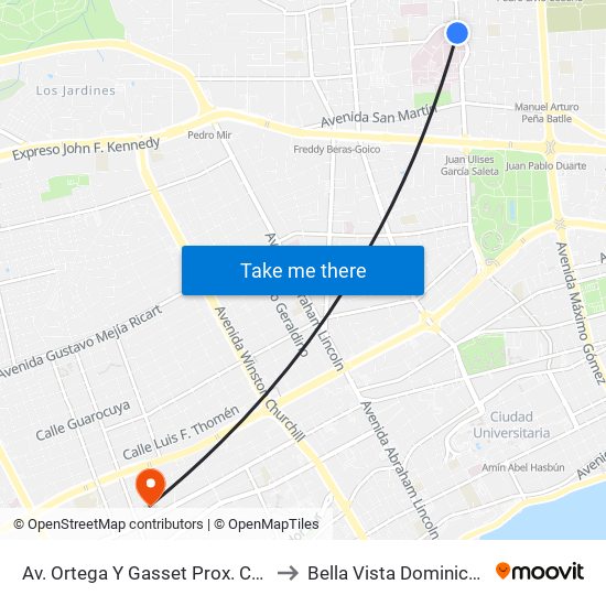 Av. Ortega Y Gasset Prox. C/Américo Lugo to Bella Vista Dominican Republic map