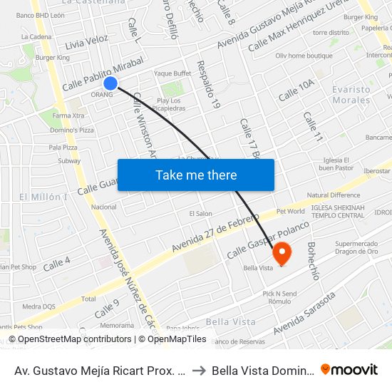 Av. Gustavo Mejía Ricart Prox. C/Lorenzo Despradel to Bella Vista Dominican Republic map