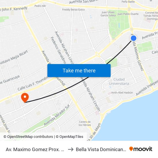 Av. Maximo Gomez Prox. Av. Mexico to Bella Vista Dominican Republic map