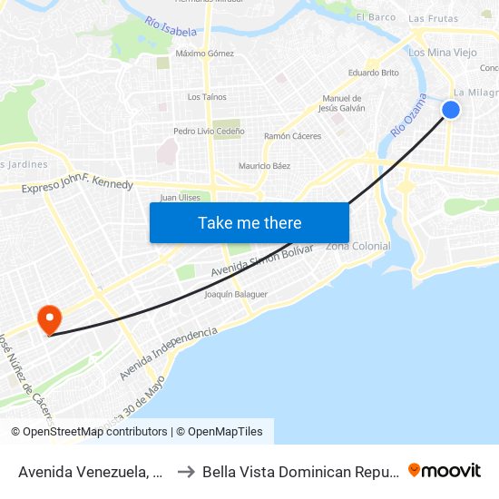 Avenida Venezuela, 115 to Bella Vista Dominican Republic map