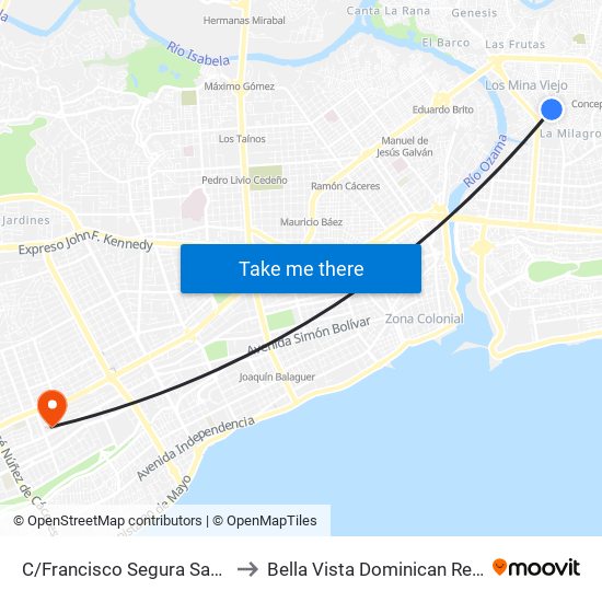 C/Francisco Segura Sandoval to Bella Vista Dominican Republic map