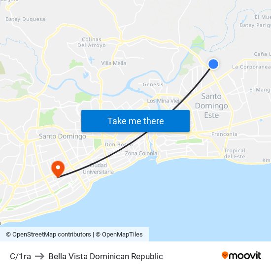 C/1ra to Bella Vista Dominican Republic map