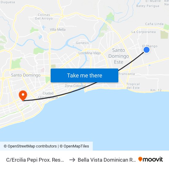 C/Ercilia Pepi Prox. Respaldo 10 to Bella Vista Dominican Republic map
