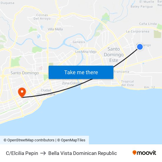 C/Elcilia Pepin to Bella Vista Dominican Republic map