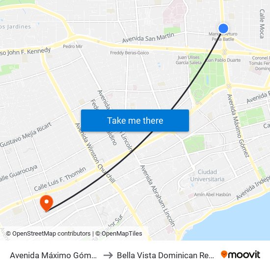 Avenida Máximo Gómez, 73 to Bella Vista Dominican Republic map