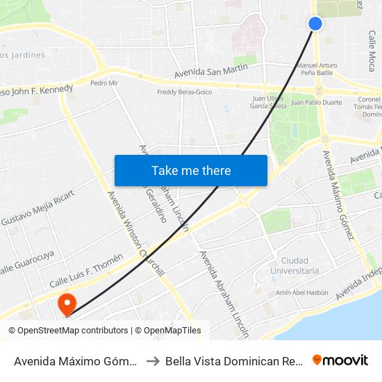 Avenida Máximo Gómez, 99 to Bella Vista Dominican Republic map