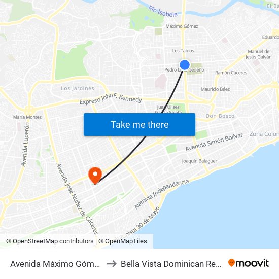 Avenida Máximo Gómez, 99 to Bella Vista Dominican Republic map