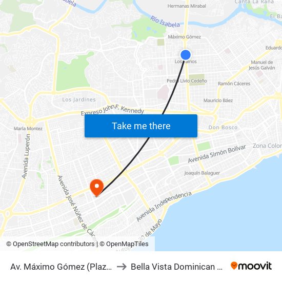Av. Máximo Gómez (Plaza Lama) to Bella Vista Dominican Republic map