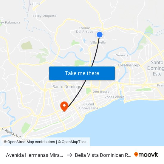 Avenida Hermanas Mirabal, 581 to Bella Vista Dominican Republic map