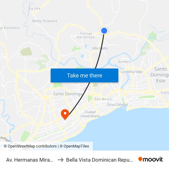Av. Hermanas Mirabal to Bella Vista Dominican Republic map