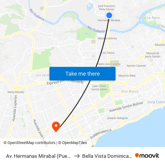 Av. Hermanas Mirabal (Puente Peatonal) to Bella Vista Dominican Republic map