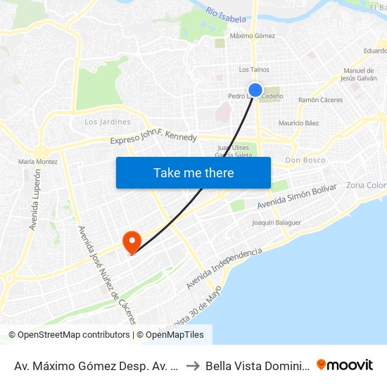 Av. Máximo Gómez Desp. Av. Pedro Livio Cedeño to Bella Vista Dominican Republic map