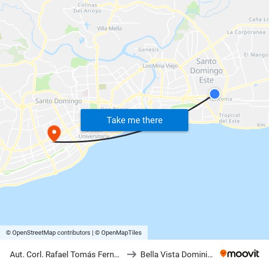 Aut. Corl. Rafael Tomás Fernández Domínguez to Bella Vista Dominican Republic map