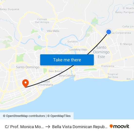 C/ Prof. Monica Mota to Bella Vista Dominican Republic map