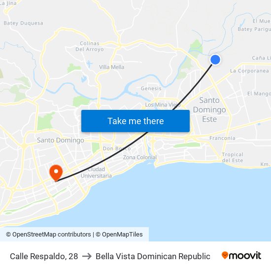 Calle Respaldo, 28 to Bella Vista Dominican Republic map