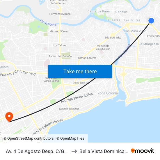 Av. 4 De Agosto Desp. C/Gregorio Rivas to Bella Vista Dominican Republic map