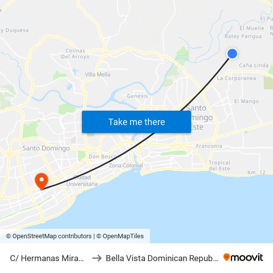 C/ Hermanas Mirabal to Bella Vista Dominican Republic map