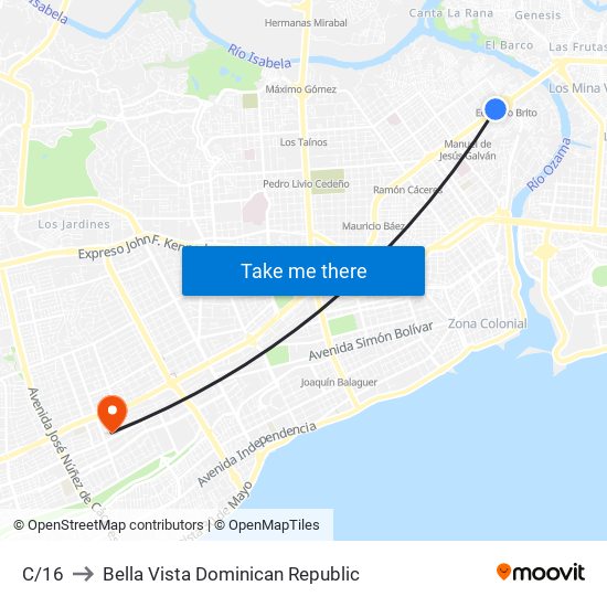 C/16 to Bella Vista Dominican Republic map
