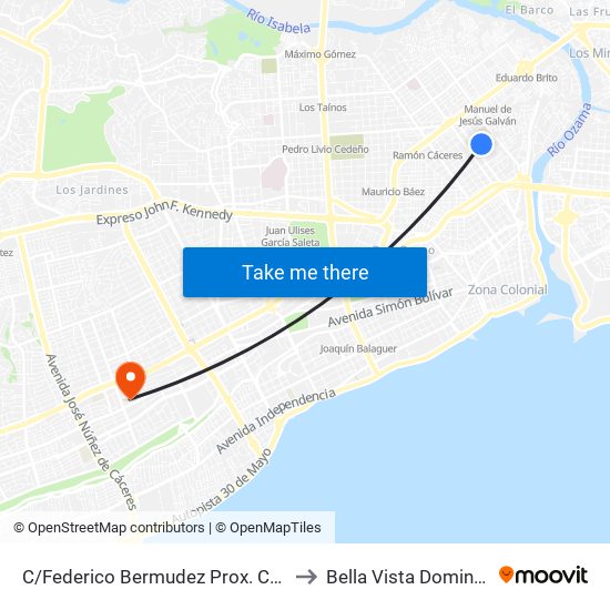 C/Federico Bermudez Prox. C/Federico Velasquez to Bella Vista Dominican Republic map