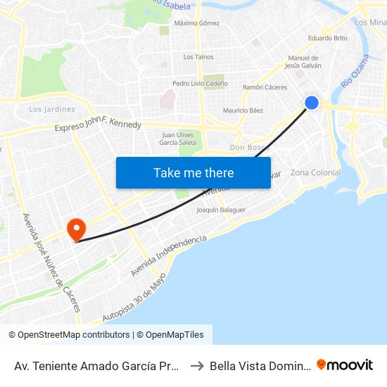 Av. Teniente Amado García Prox. C/Yolanda Guzman to Bella Vista Dominican Republic map