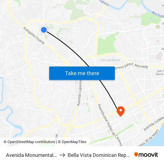 Avenida Monumental, 12 to Bella Vista Dominican Republic map
