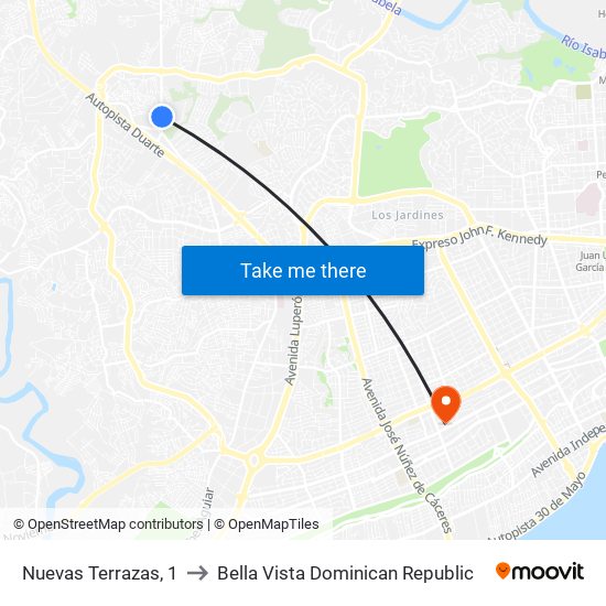 Nuevas Terrazas, 1 to Bella Vista Dominican Republic map