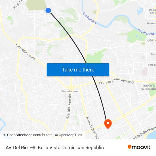 Av. Del Rio to Bella Vista Dominican Republic map