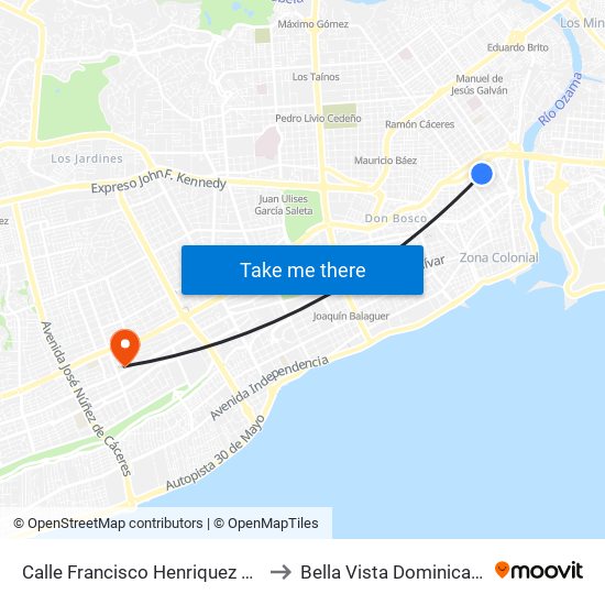 Calle Francisco Henriquez Y Carvajal, 60 to Bella Vista Dominican Republic map