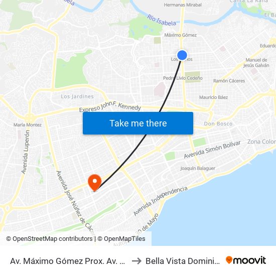 Av. Máximo Gómez Prox. Av. Nicolas De Ovando to Bella Vista Dominican Republic map