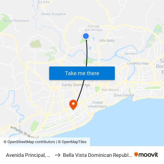 Avenida Principal, 42 to Bella Vista Dominican Republic map