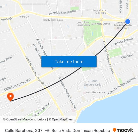 Calle Barahona, 307 to Bella Vista Dominican Republic map