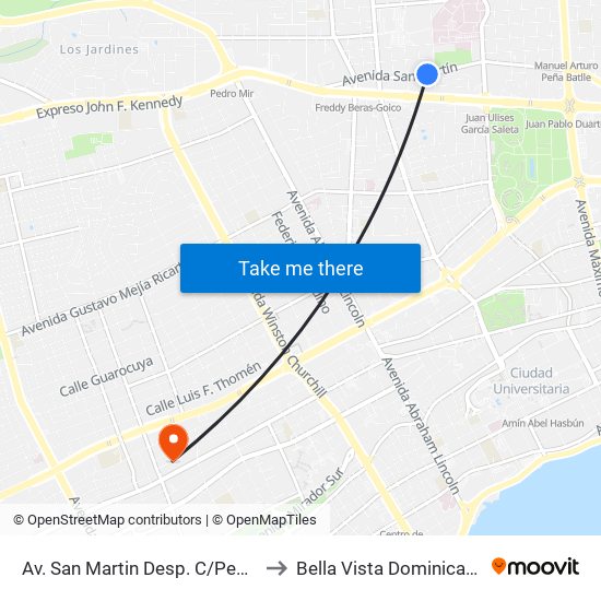 Av. San Martin Desp. C/Pepillo Salcedo to Bella Vista Dominican Republic map