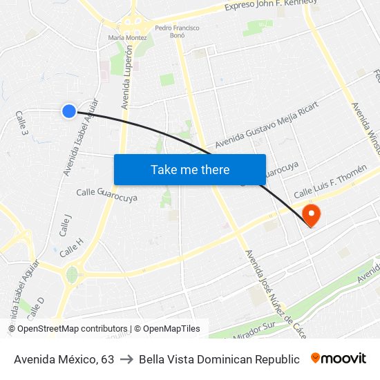 Avenida México, 63 to Bella Vista Dominican Republic map